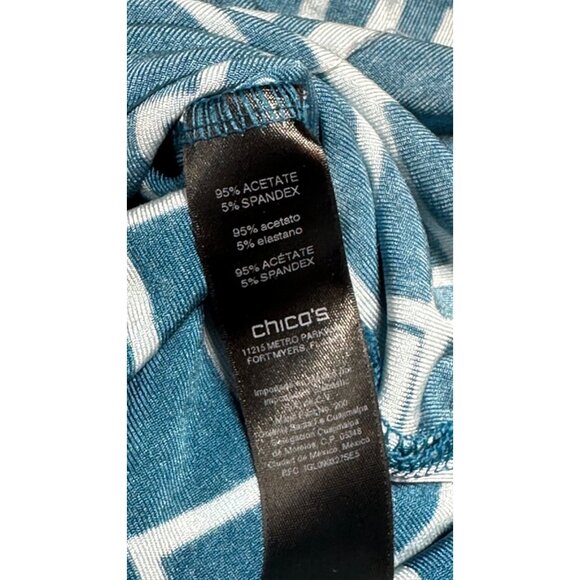 Chicos 3 Travelers XL 16/18 Blue Geometric Print 3/4 Sleeve Asymmetrical Top - Picture 5 of 9